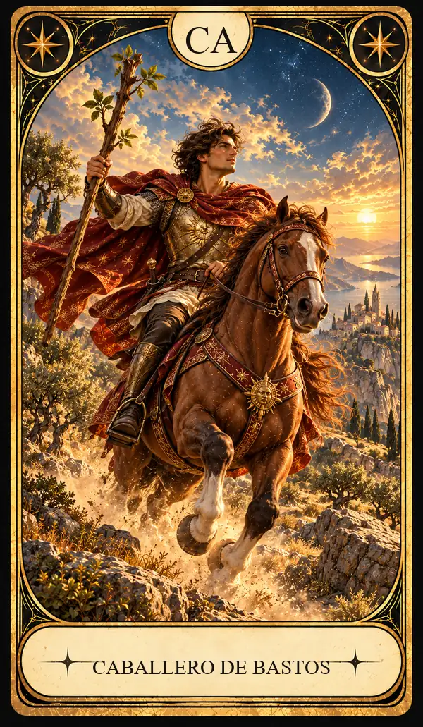 Carta del Tarot Caballero de Bastos