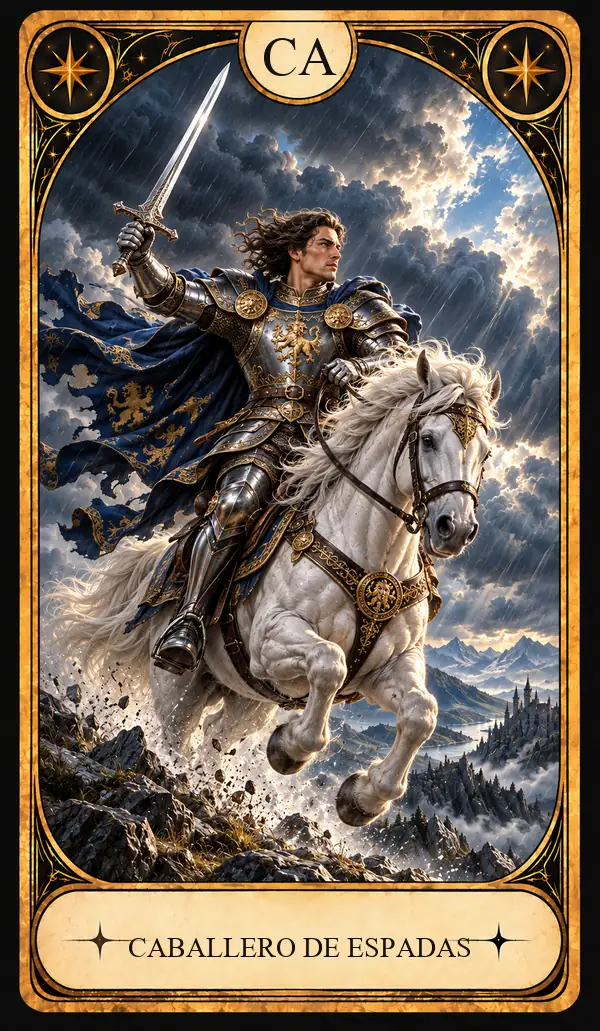 Carta del Tarot Caballero de Espadas