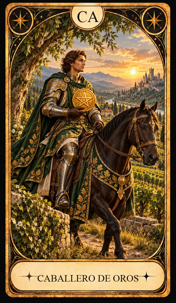 Carta del Tarot Caballero de Oros