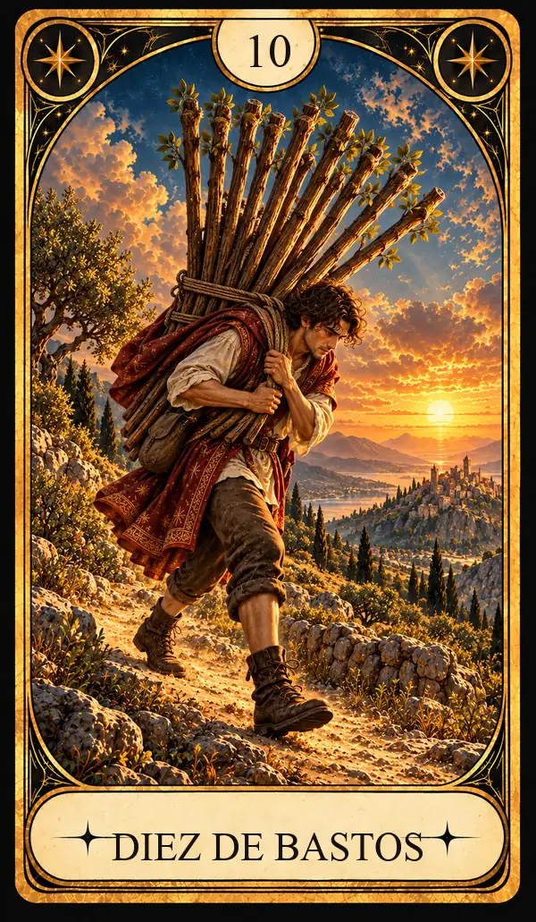 Carta del Tarot Diez de Bastos