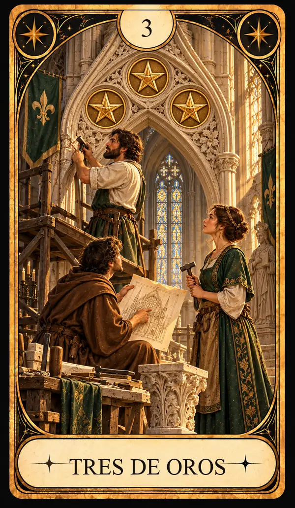 Carta del Tarot Tres de Oros